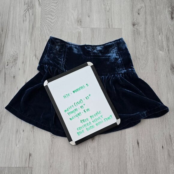 Free People | navy blue crushed velvet boho ruffled mini skirt  | WMS 2 - Picture 9 of 9